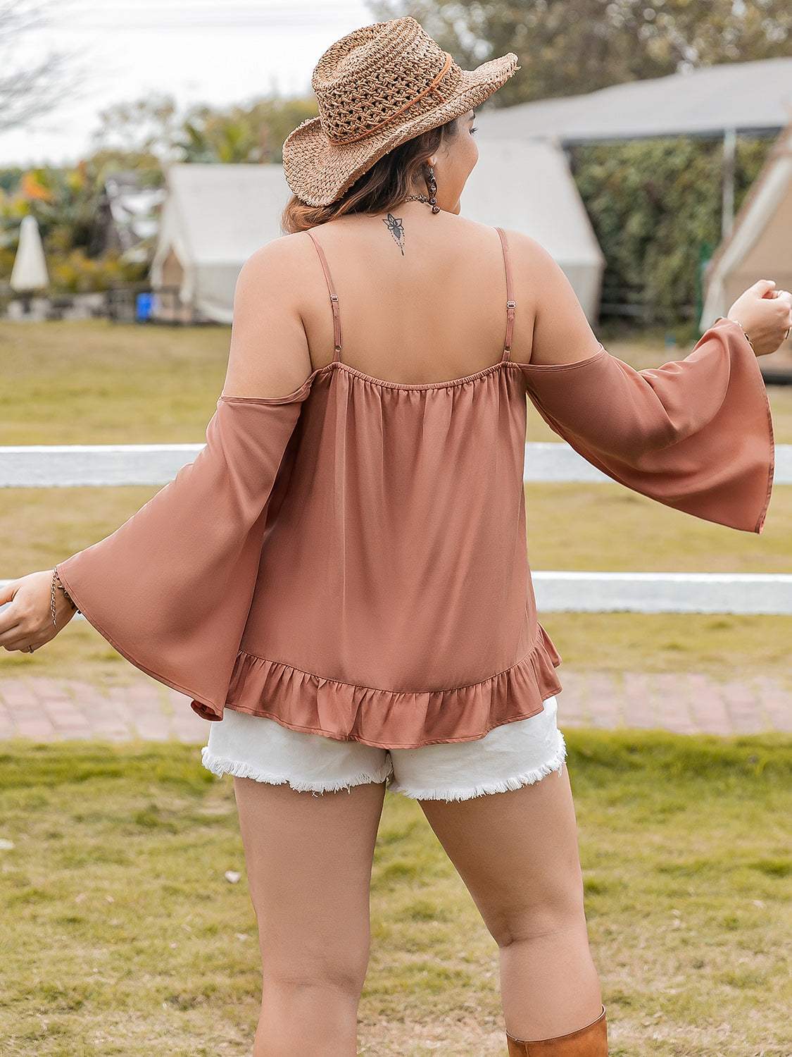 Plus Size Frill Square Neck Long Sleeve Blouse - Trendsi - Flyclothing LLC