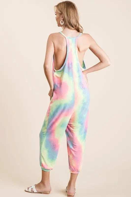 BiBi Tie Dye French Terry Mid-Length Casual Jumpsuit - Trendsi - Flyclothing LLC