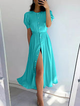 Button Down Short Sleeve Dress - Trendsi - Flyclothing LLC