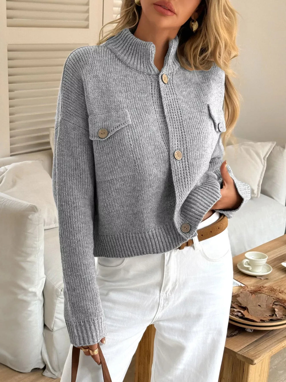 Button-Down Knit Cardigan - Trendsi - Flyclothing LLC