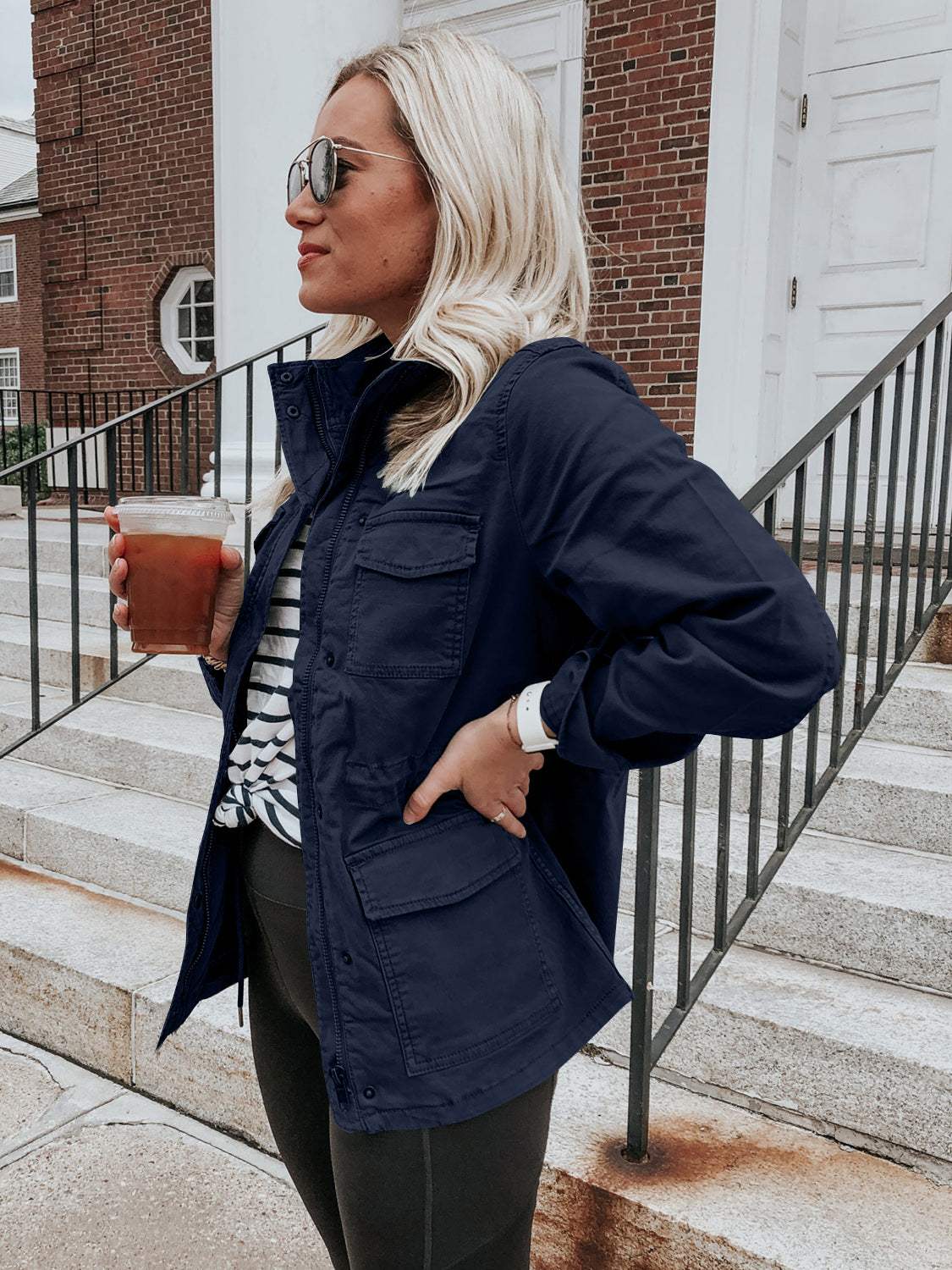 Pocketed Long Sleeve Zip Up Jacket - Trendsi - Flyclothing LLC