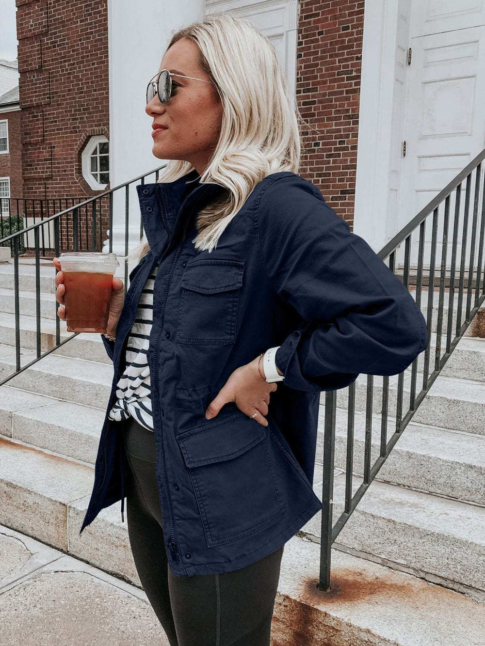 Pocketed Long Sleeve Zip Up Jacket - Trendsi - Flyclothing LLC