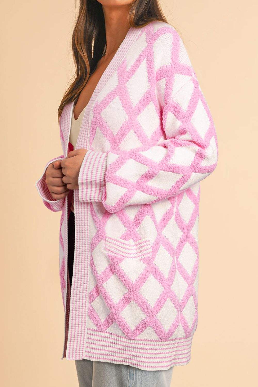 Geometric Open Front Long Sleeve Cardigan - Trendsi - Flyclothing LLC