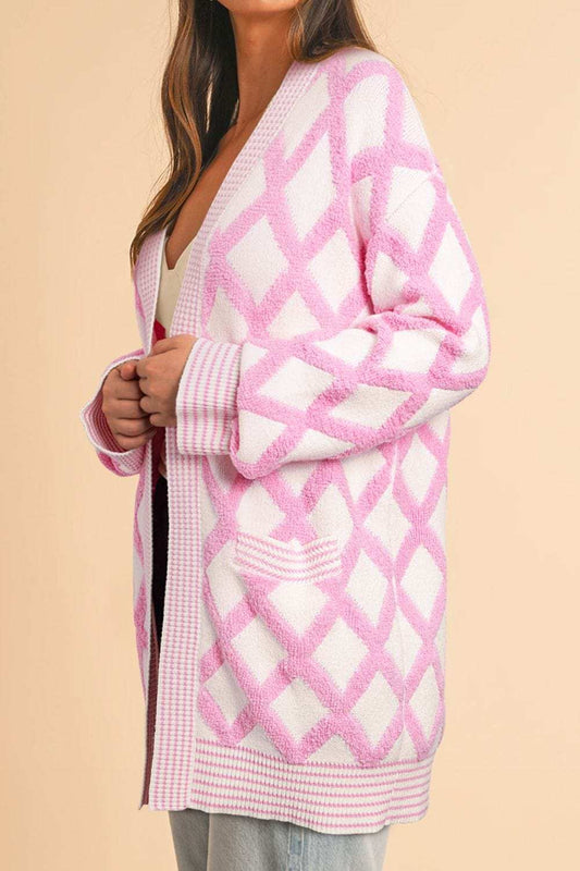 Geometric Open Front Long Sleeve Cardigan - Trendsi - Flyclothing LLC