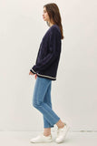 Be Cool Contrast Trim Cable-Knit V-Neck Cardigan - Trendsi - Flyclothing LLC