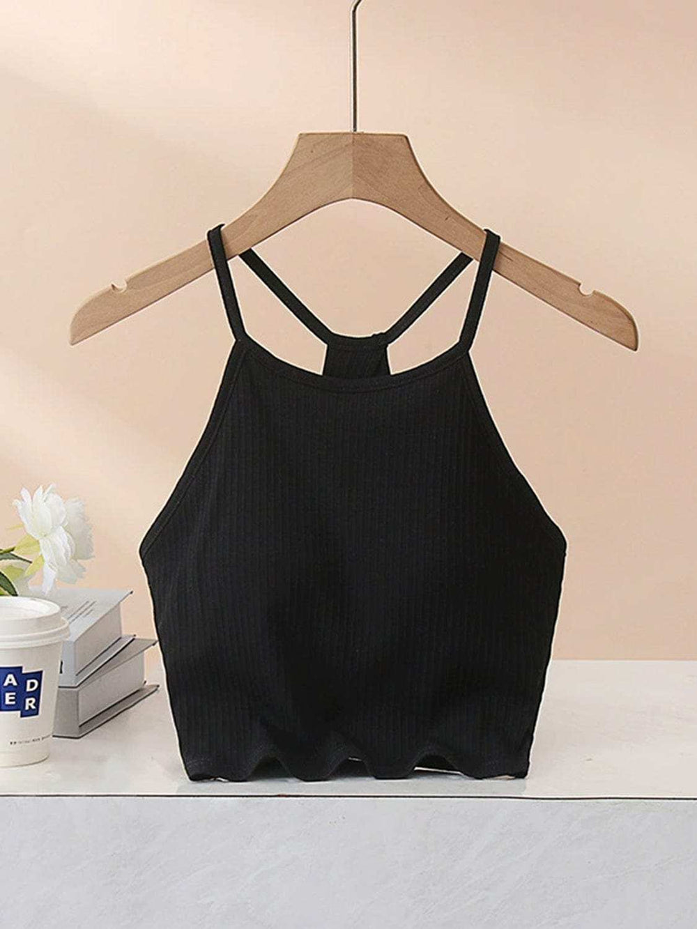 Grecian Neck Cropped Tank with Chest Pads - Trendsi - Flyclothing LLC