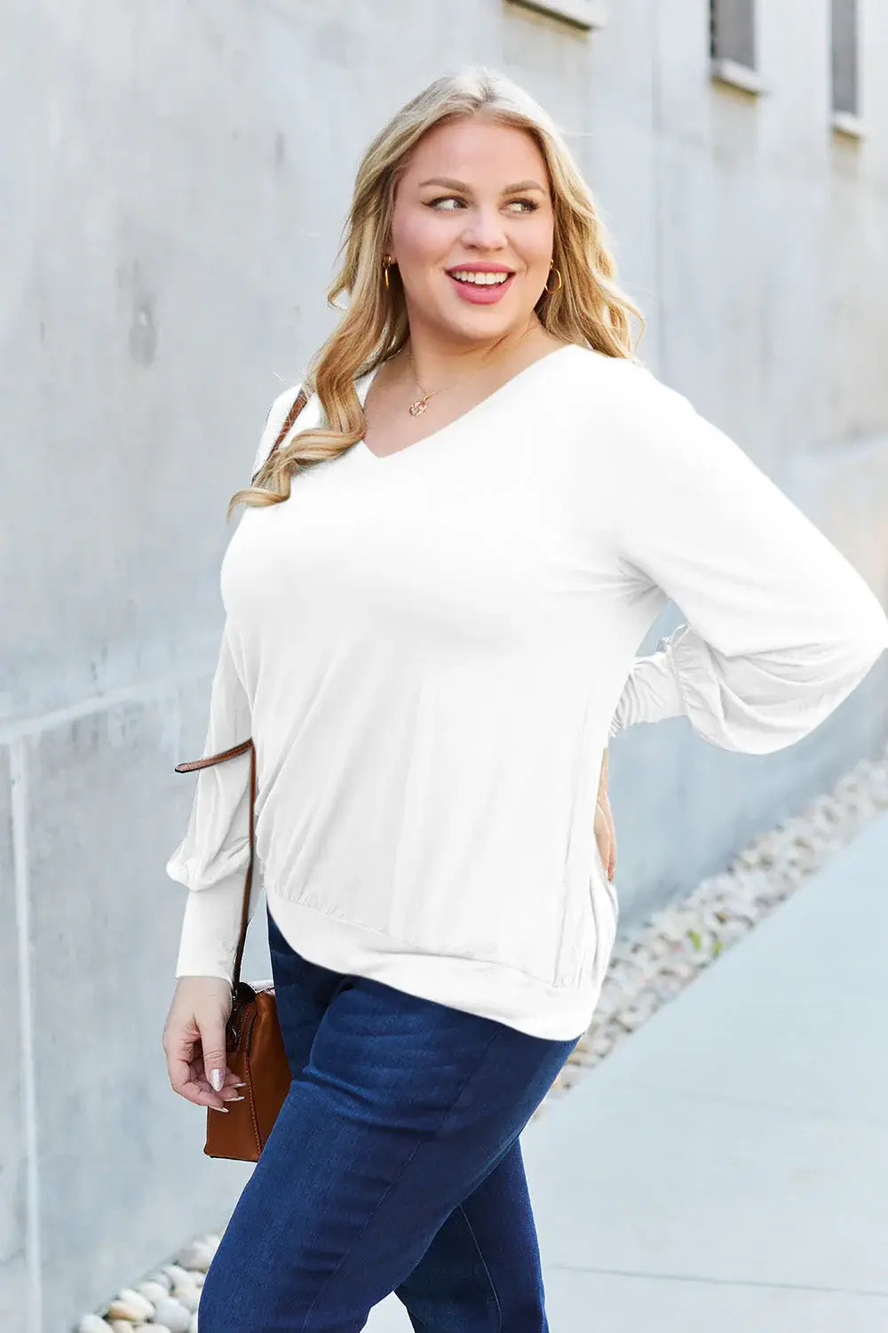 Basic Bae Full Size V-Neck Lantern Sleeve Top - ShopBasicbae - Flyclothing LLC