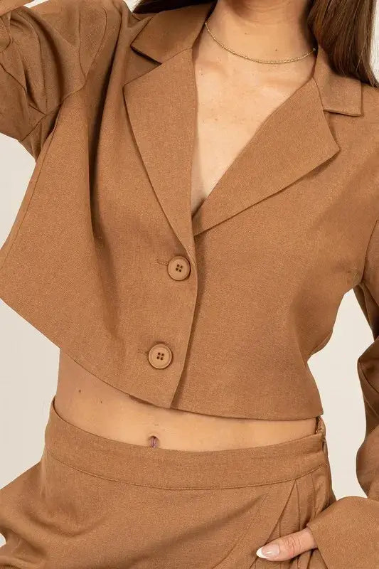 HYFVE Cropped Button-Down Blazer - Trendsi - Flyclothing LLC