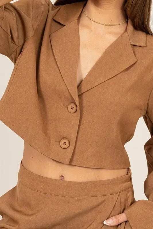 HYFVE Cropped Button-Down Blazer - Trendsi - Flyclothing LLC