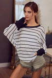 BiBi Stripe Yarn Dye Waffle One Shoulder Ribbon Detail Top - Trendsi - Flyclothing LLC
