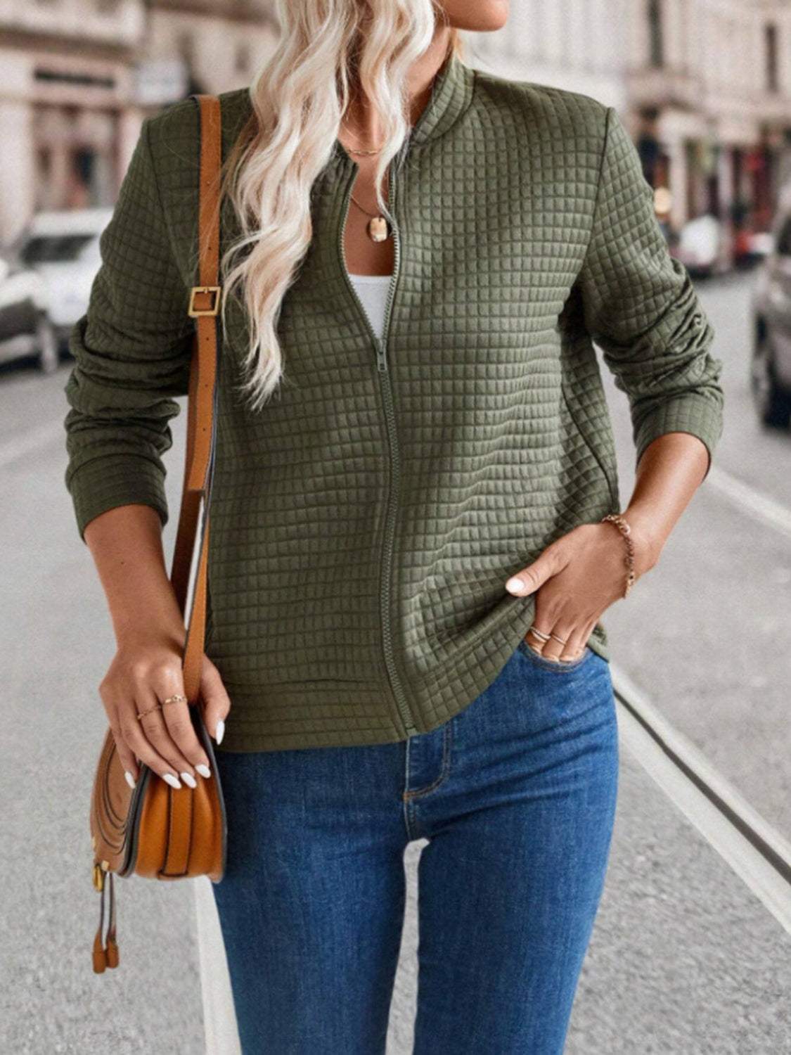 Zip Up Long Sleeve Jacket - Trendsi - Flyclothing LLC