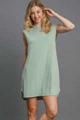 Umgee Round Neck Sleeveless High-Low Curved Hemline Mini Dress - Trendsi - Flyclothing LLC