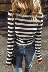 Striped Turtleneck Long Sleeve Knit Top - Trendsi - Flyclothing LLC