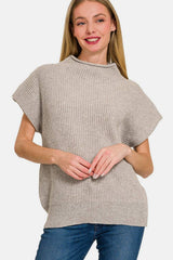 Zenana Short Sleeve Mock Neck Sweater - Trendsi - Flyclothing LLC