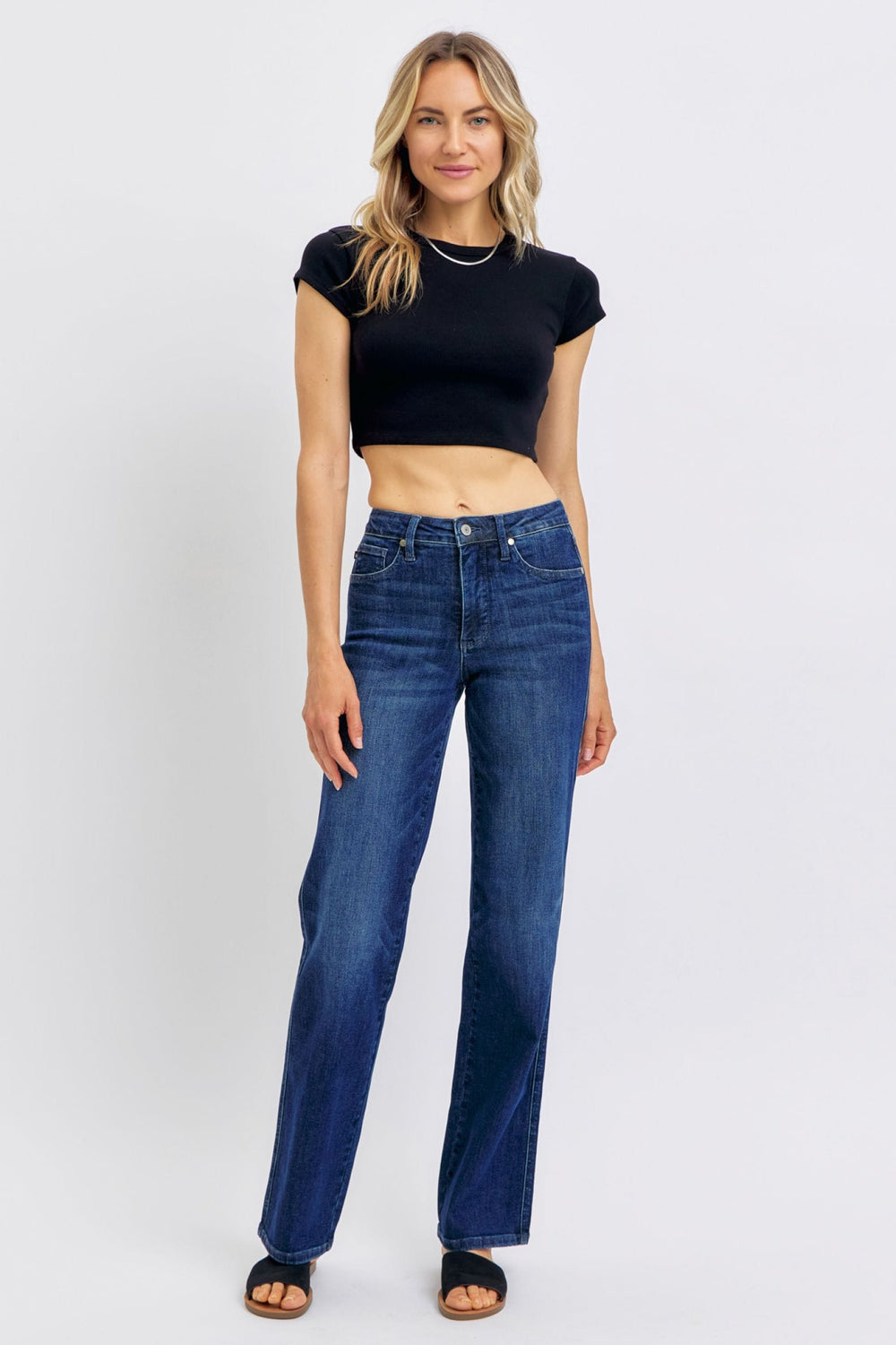 Judy Blue Full Size Tummy Control Straight Jeans Plus Size - Trendsi