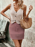 Button Up Sleeveless Top and Drawstring Skirt Set - Trendsi - Flyclothing LLC