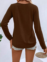 Full Size V-Neck Decor Button Long Sleeve T-Shirt Plus Size - Trendsi - Flyclothing LLC