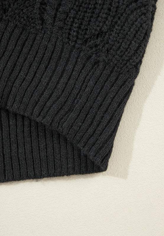 Openwork V-Neck Long Sleeve Sweater - Trendsi - Flyclothing LLC