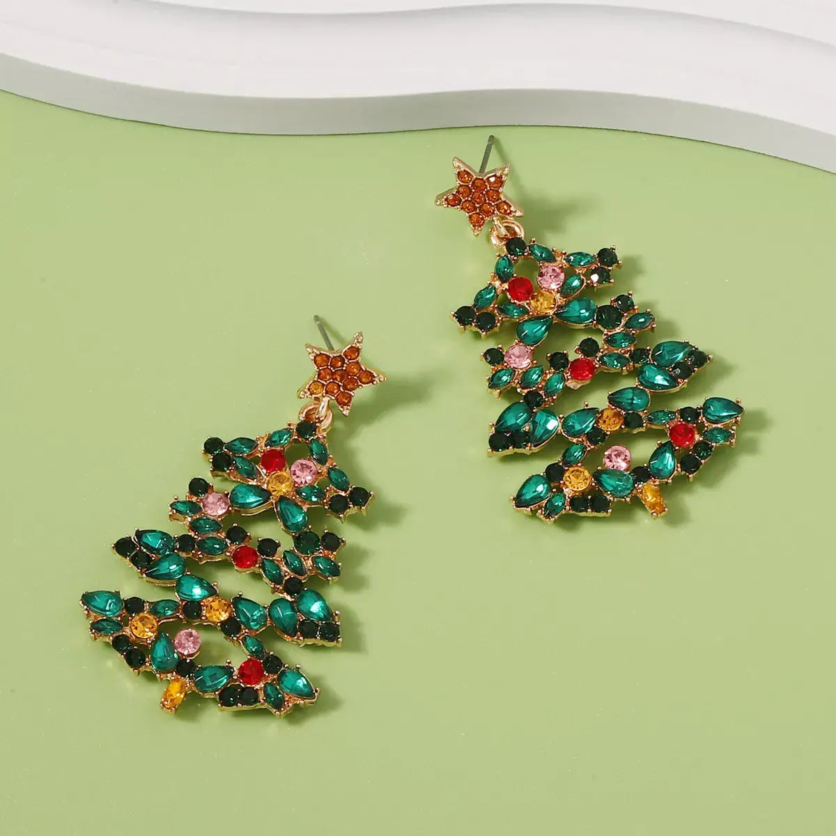 Christmas Tree Earrings with Rhinestones - Trendsi - Flyclothing LLC