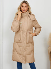 Long Sleeve Longline Hooded Winter Coat - Trendsi