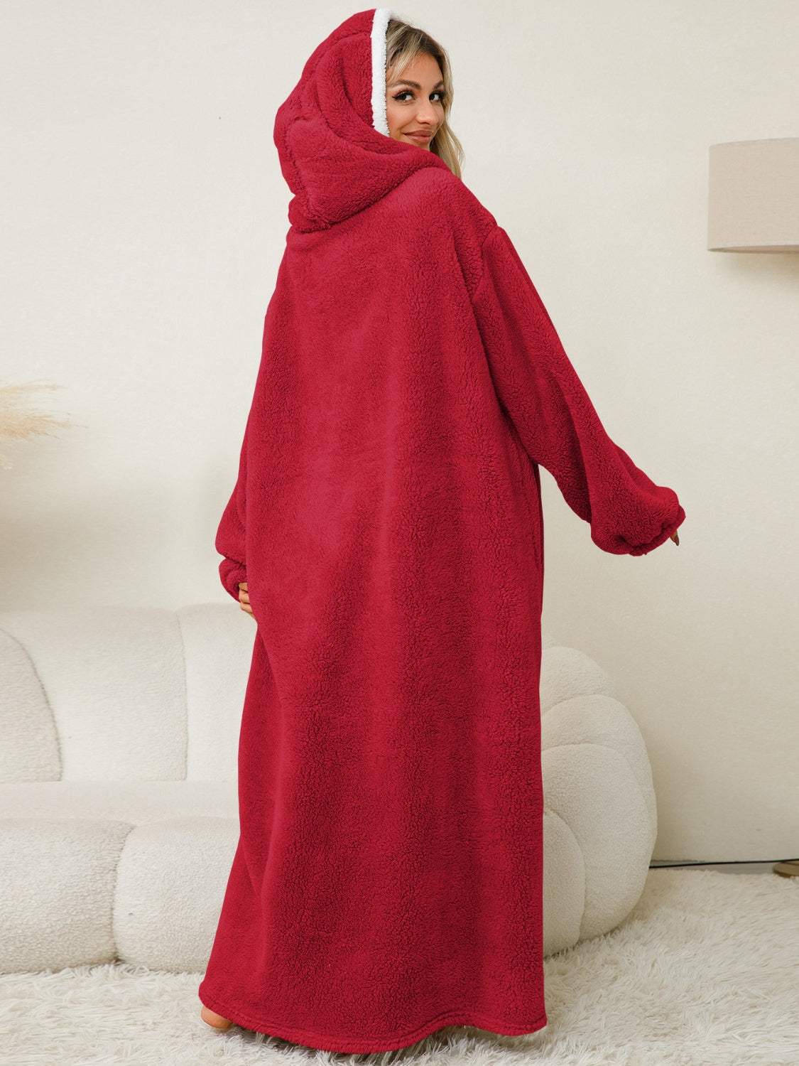 Pocketed Contrast Long Sleeve Hooded Lounge Dress - Trendsi - Flyclothing LLC