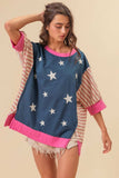 BiBi US Flag Theme Color Block Star Patch T-Shirt - Trendsi - Flyclothing LLC