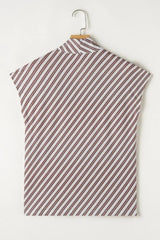 Striped V Neck Cap Sleeve Blouse - Trendsi - Flyclothing LLC