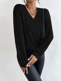 Surplice Dropped Shoulder Long Sleeve T-Shirt - Trendsi - Flyclothing LLC