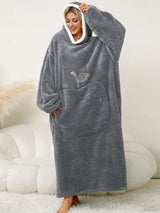 Pocketed Contrast Long Sleeve Hooded Lounge Dress - Trendsi - Flyclothing LLC