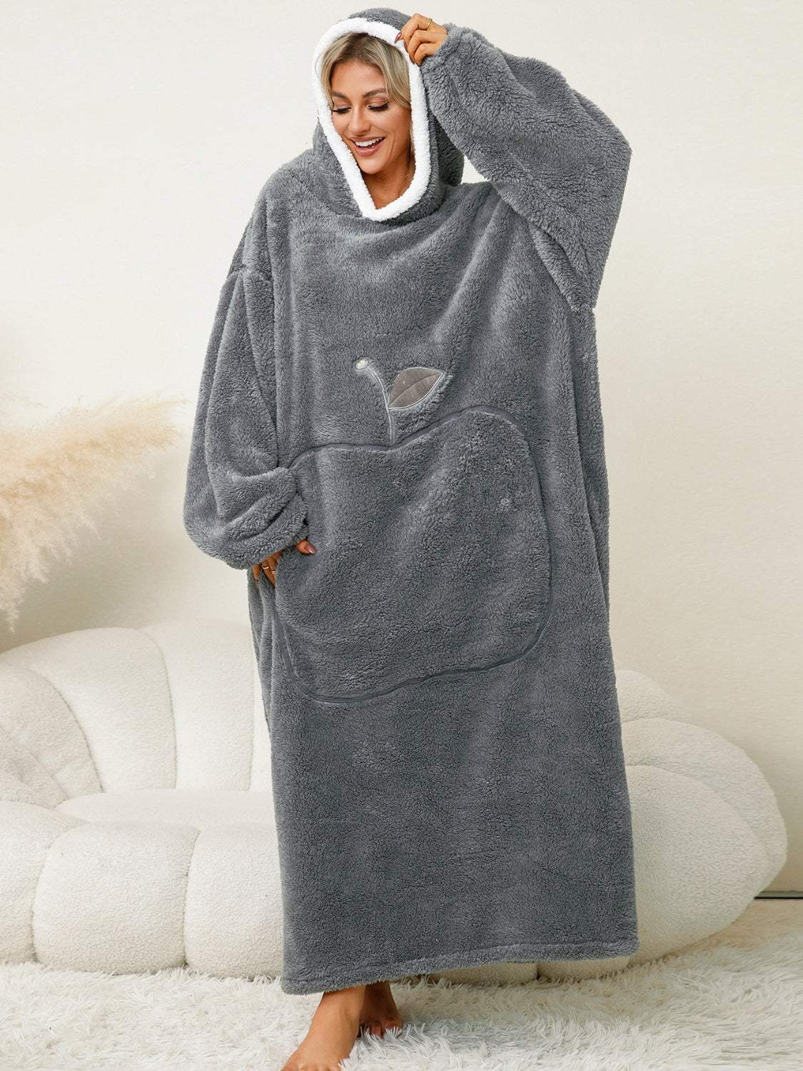 Pocketed Contrast Long Sleeve Hooded Lounge Dress - Trendsi - Flyclothing LLC
