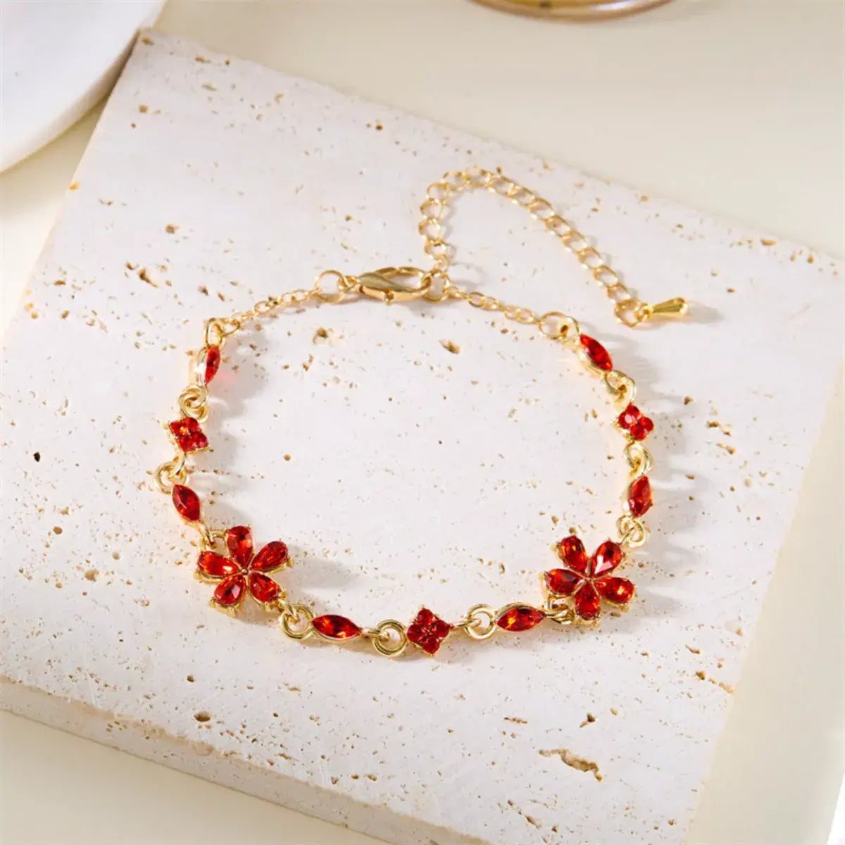 18K Gold-Plated Rhinestone Flower Bracelet - Trendsi - Flyclothing LLC