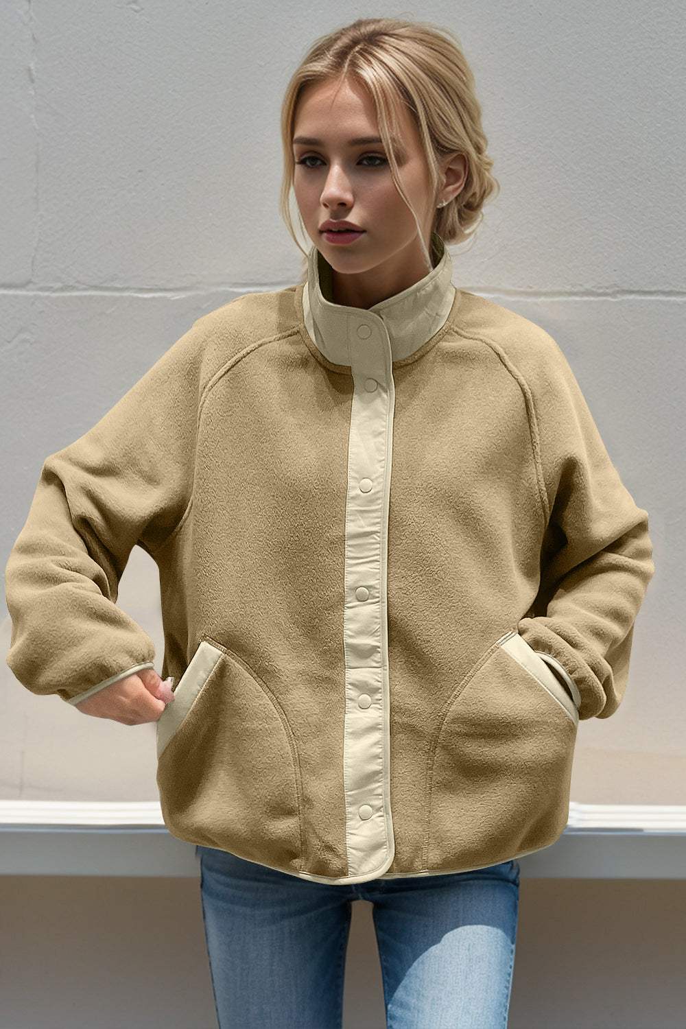 Double Take Snap Down Raglan Sleeve Jacket with Pockets - Trendsi - Flyclothing LLC