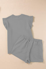 Slit Round Neck Top and Drawstring Shorts Set - Trendsi - Flyclothing LLC