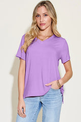 Basic Bae Bamboo Full Size V-Neck High-Low T-Shirt - ShopBasicbae - Flyclothing LLC