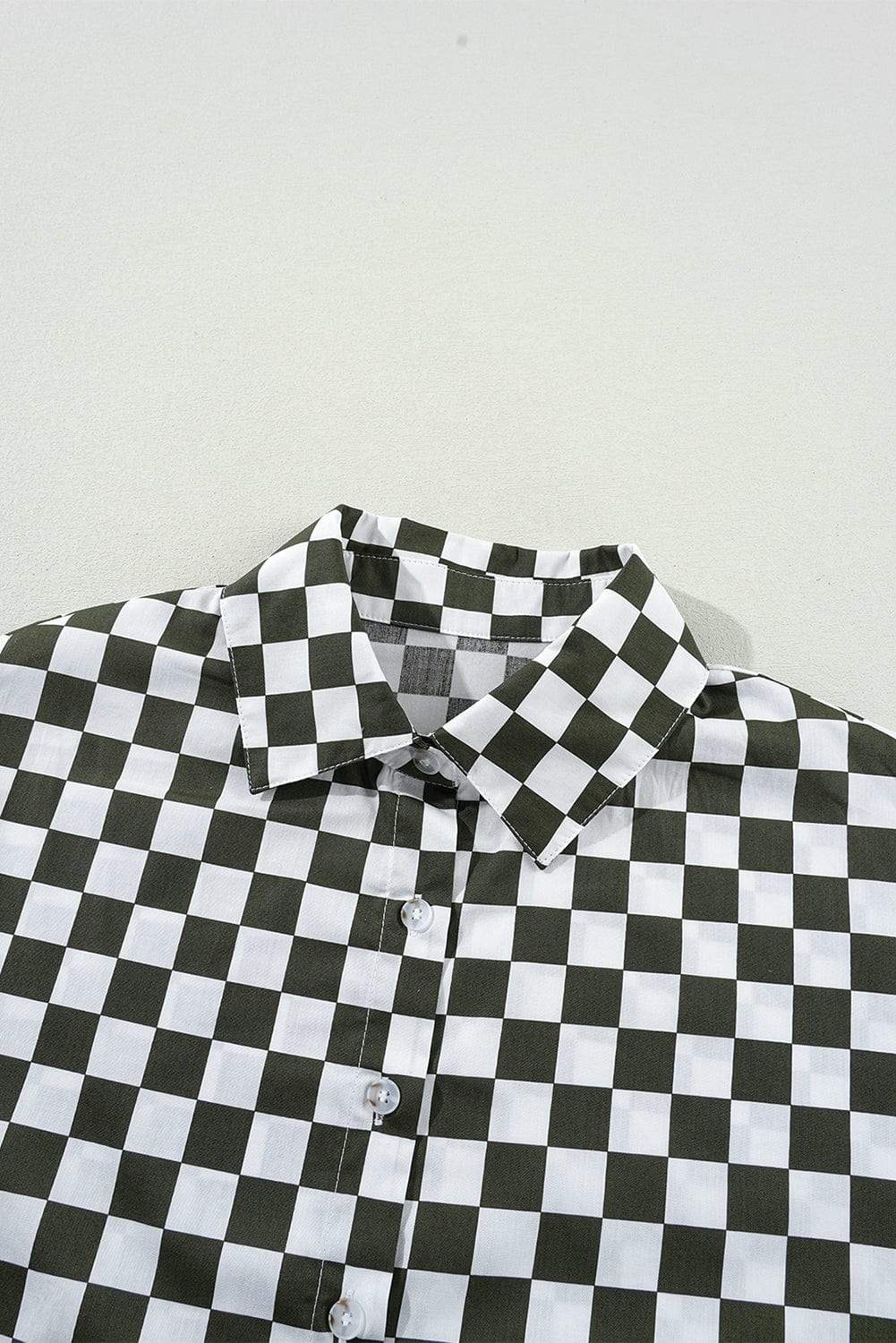 Checkered Collared Neck Long Sleeve Shirt - Trendsi - Flyclothing LLC
