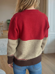 Pocketed Contrast V-Neck Button Up Cardigan - Trendsi