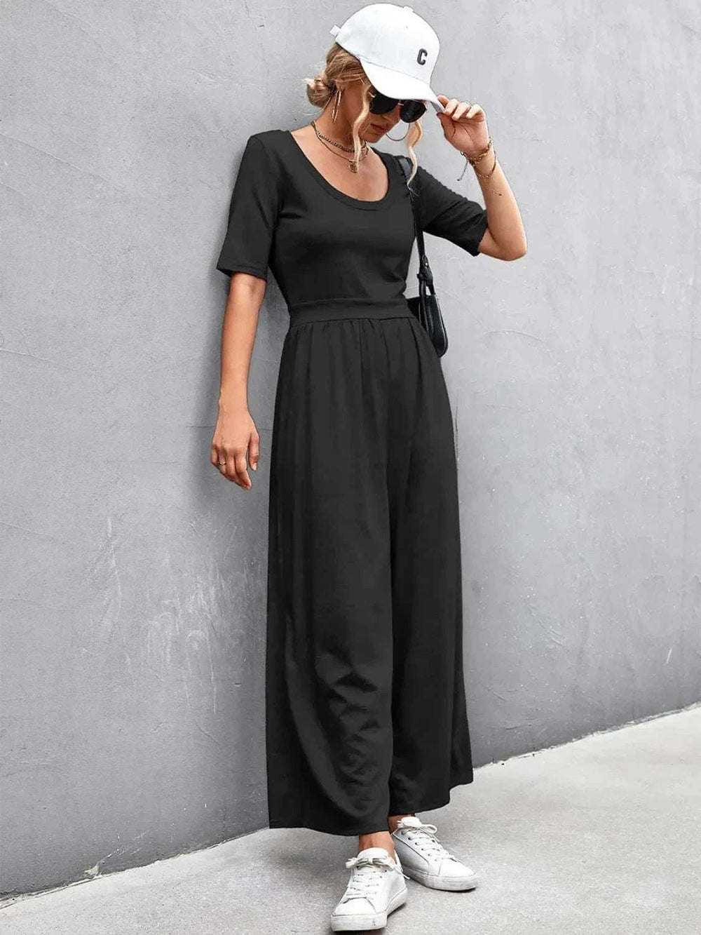 Scoop Neck Short Sleeve Jumpsuit - Trendsi - Flyclothing LLC