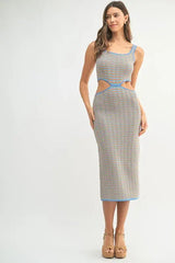 MABLE Multi Color Chevron Knit Bodycon Midi Dress - Trendsi - Flyclothing LLC