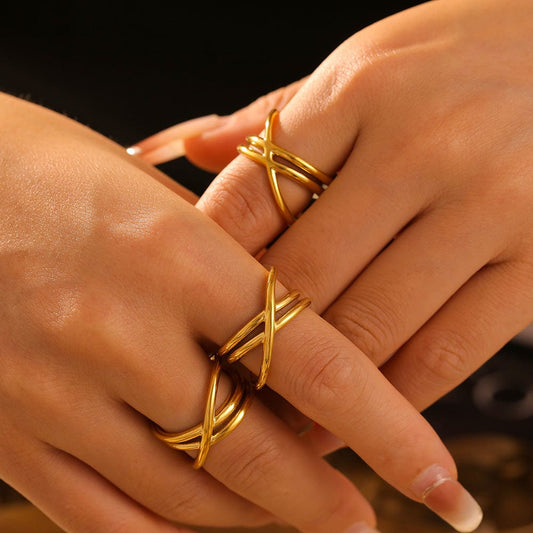 18K Gold-Plated Crisscross Ring - Trendsi
