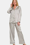 Zenana Satin Long Sleeve Shirt and Pants Pajama Set - Trendsi - Flyclothing LLC
