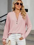 Striped Notched Long Sleeve T-Shirt - Trendsi - Flyclothing LLC