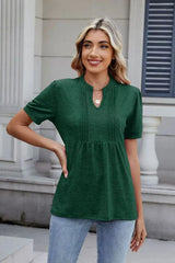 Notched Short Sleeve Top - Trendsi - Flyclothing LLC