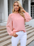 Round Neck Balloon Sleeve Blouse - Trendsi