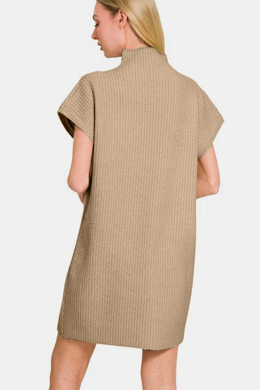 Zenana Short Sleeve Sweater Mini Dress - Trendsi - Flyclothing LLC