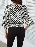 Geometric Print Lantern Sleeve Smocked Waist Blouse - Trendsi