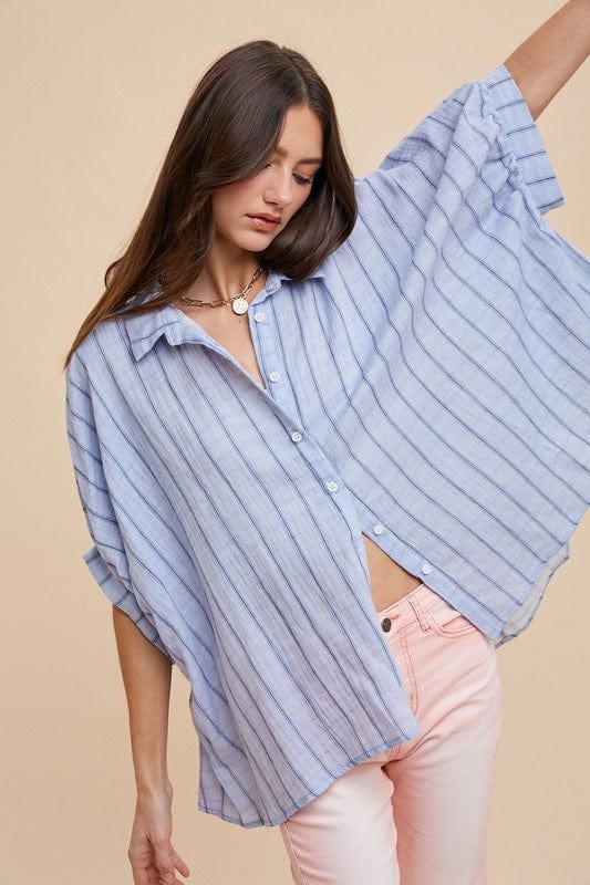 Annie Wear Striped Button Up Half Sleeve Shirt - Trendsi