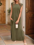Full Size Slit Round Neck Sleeveless Maxi Tank Dress Plus Size - Trendsi - Flyclothing LLC
