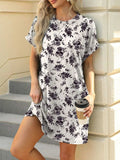 Printed Round Neck Short Sleeve Mini Dress - Trendsi - Flyclothing LLC