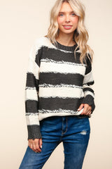 Haptics Striped Contrast Distressed Sweater - Trendsi