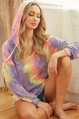 BiBi Tie Dye Terry Hoodie With Twill Tape Drawstring - Trendsi - Flyclothing LLC